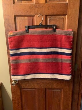 Pottery Barn KILIM pillow cover. RED, BLUE, WHITE, BROWN stripe. 20 X 26.